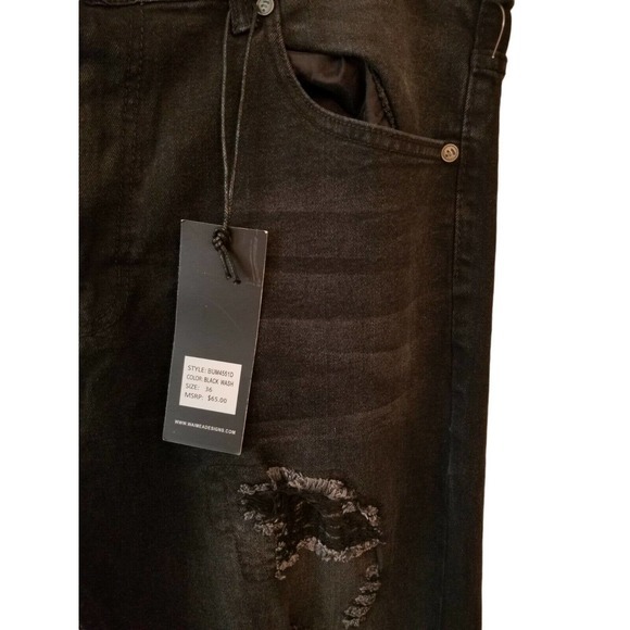 Waimea Distressed Skinny Fit Jeans BUM4551D Black Men's Size US:36x32 NWT - Picture 3 of 8